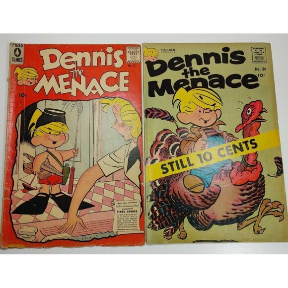 Vintage Dennis The Menace Comic Books Lot Nos. 25 & 56 1957 1961 Hallden Fawcett - Picture 1 of 8